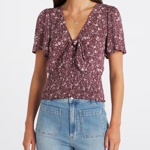 Floral V-Neck Top - Burgundy